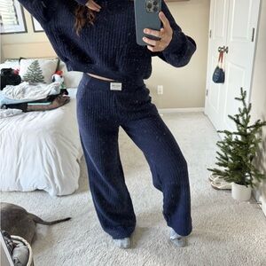 Aerie Navy Ribbed Knit Lounge Set